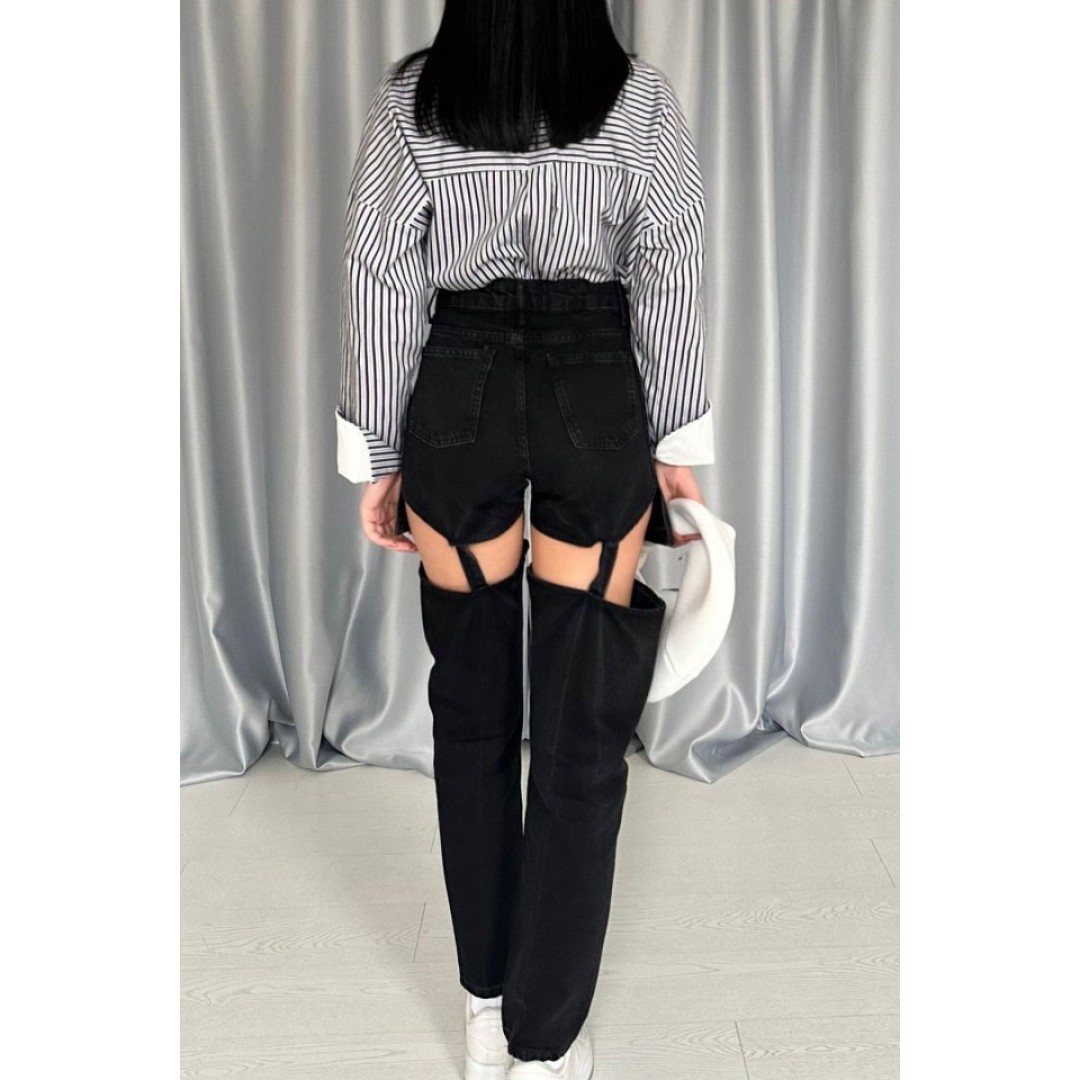 Siyah Askılı İki Parça Jeans Pantolon 151013 Siyah Askılı İki Parça Jeans Pantolon 151013