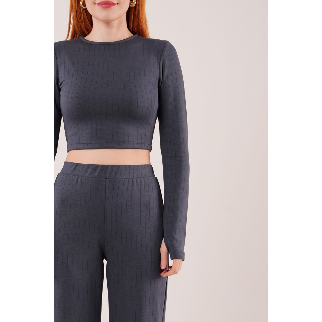 Fitilli Bluz Ve Pantolon Antrasit İkili Takım 147558 Fitilli Bluz Ve Pantolon Antrasit İkili Takım 147558