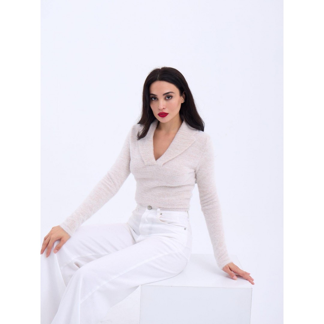 42531 TRİKO SİMLİ YAKALI CROP-EKRU 144094 42531 TRİKO SİMLİ YAKALI CROP-EKRU 144094