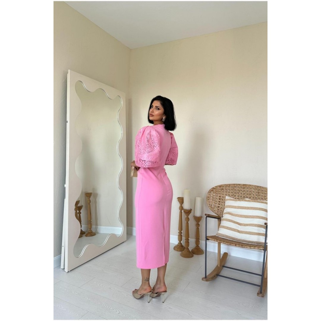 Pembe İncili Tül Detay Elbise 153032 Pembe İncili Tül Detay Elbise 153032