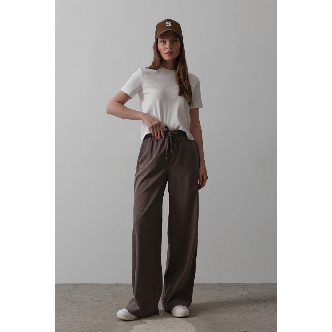 Beli Lastikli Bol Paça Pantolon - Kahve 156824 Beli Lastikli Bol Paça Pantolon - Kahve 156824