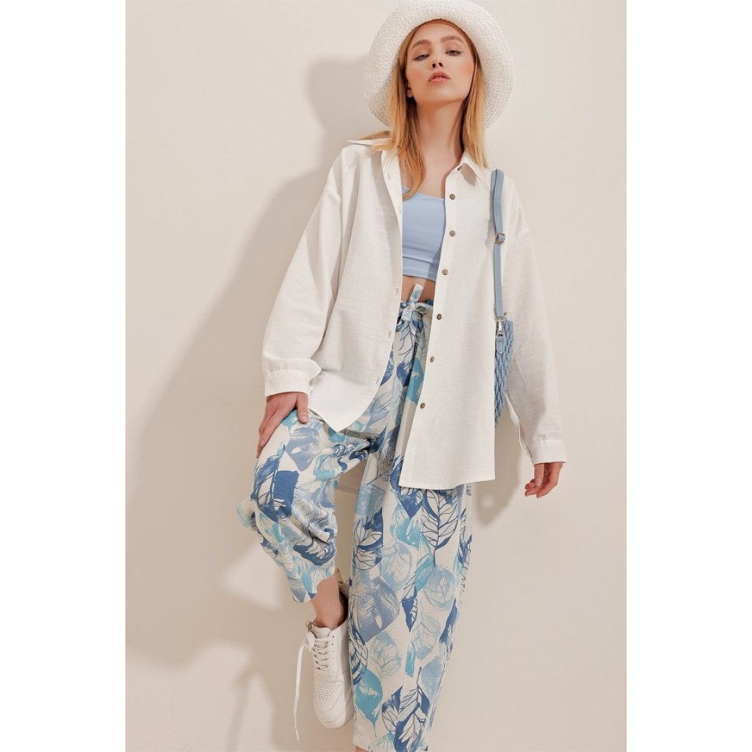 Kadın Keten Kumaş Oversize Gömlek - 159581 Kadın Keten Kumaş Oversize Gömlek - 159581