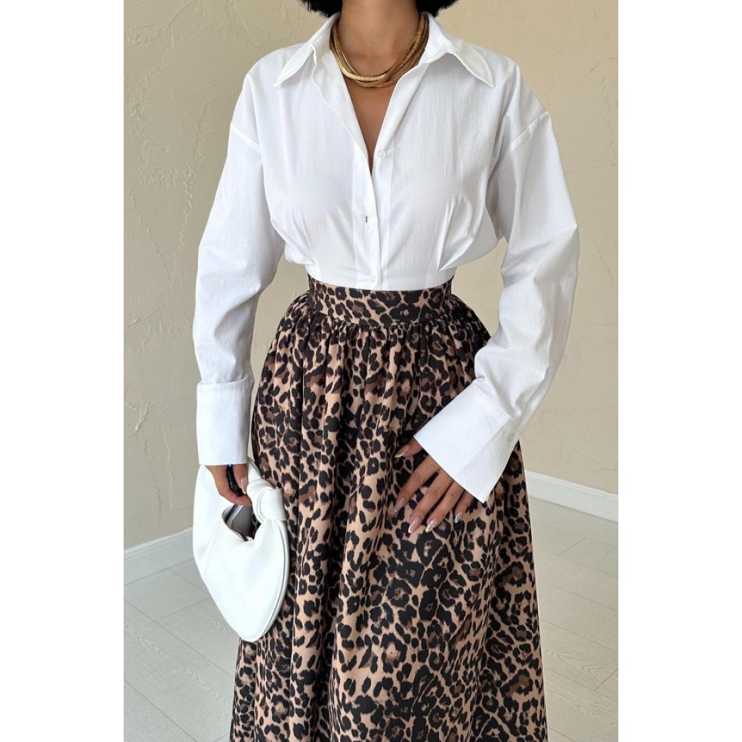 Leopar Leopar Büzgülü Uzun Etek 162870 Leopar Leopar Büzgülü Uzun Etek 162870