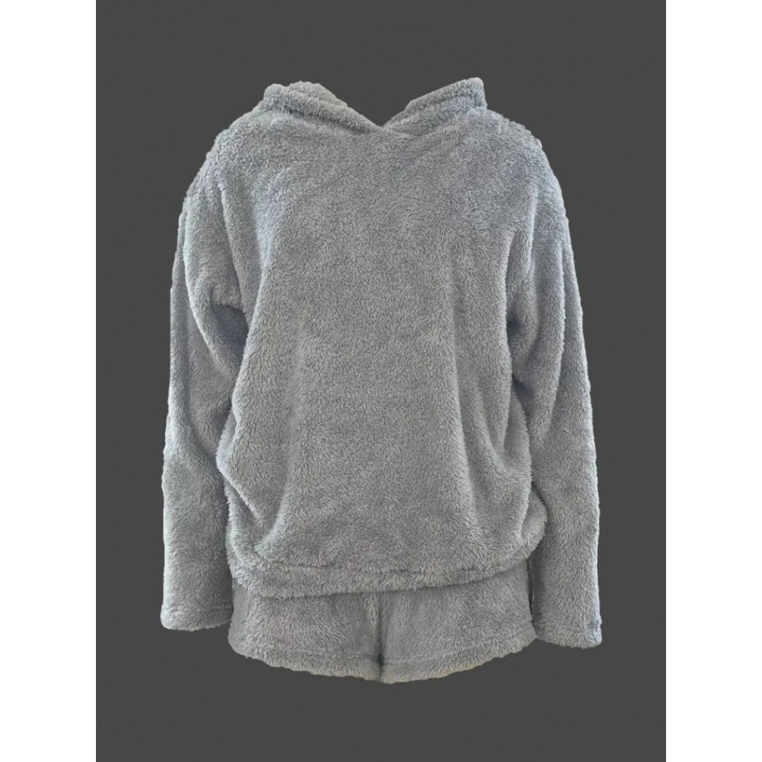 Kadın Uzun Kollu Meow Kedi Nakışlı Kapşonlu Peluş Sweat Ve Short Ikili Takım 138425 Kadın Uzun Kollu Meow Kedi Nakışlı Kapşonlu Peluş Sweat Ve Short Ikili Takım 138425