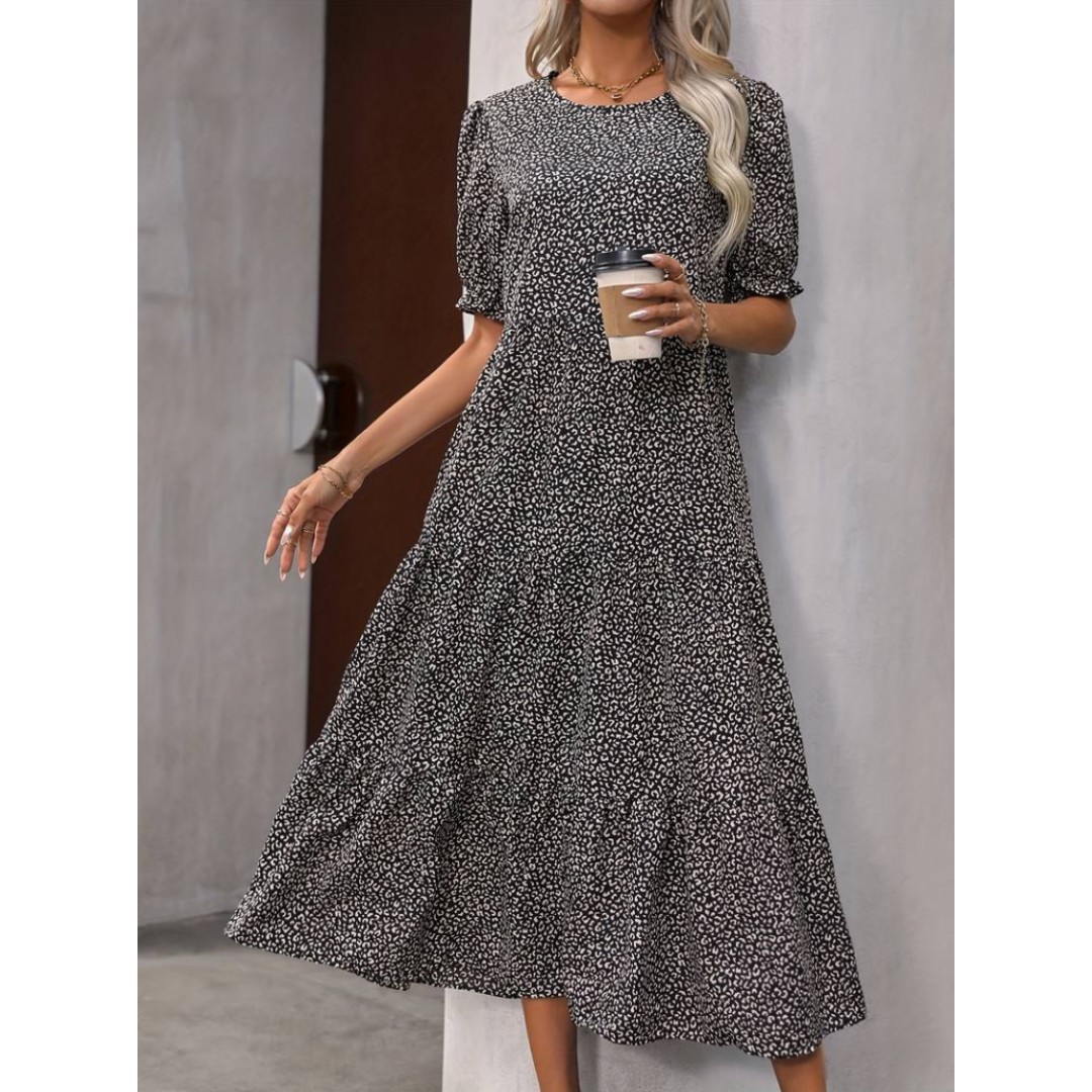 Kadın Mini Leopar Desen Midi üç Kat Elbise - 160978 Kadın Mini Leopar Desen Midi üç Kat Elbise - 160978