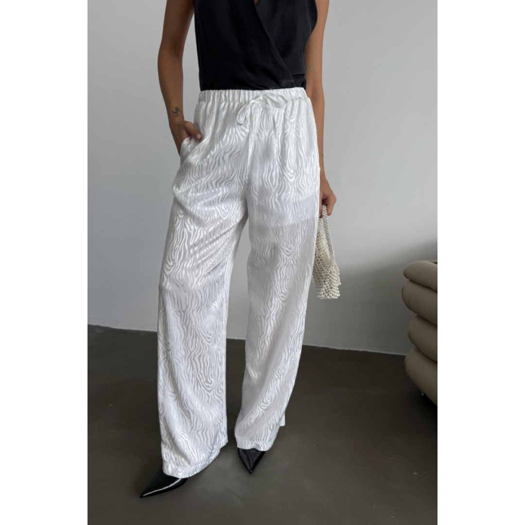 JAKAR SATEN PANTOLON - Beyaz 153806 JAKAR SATEN PANTOLON - Beyaz 153806