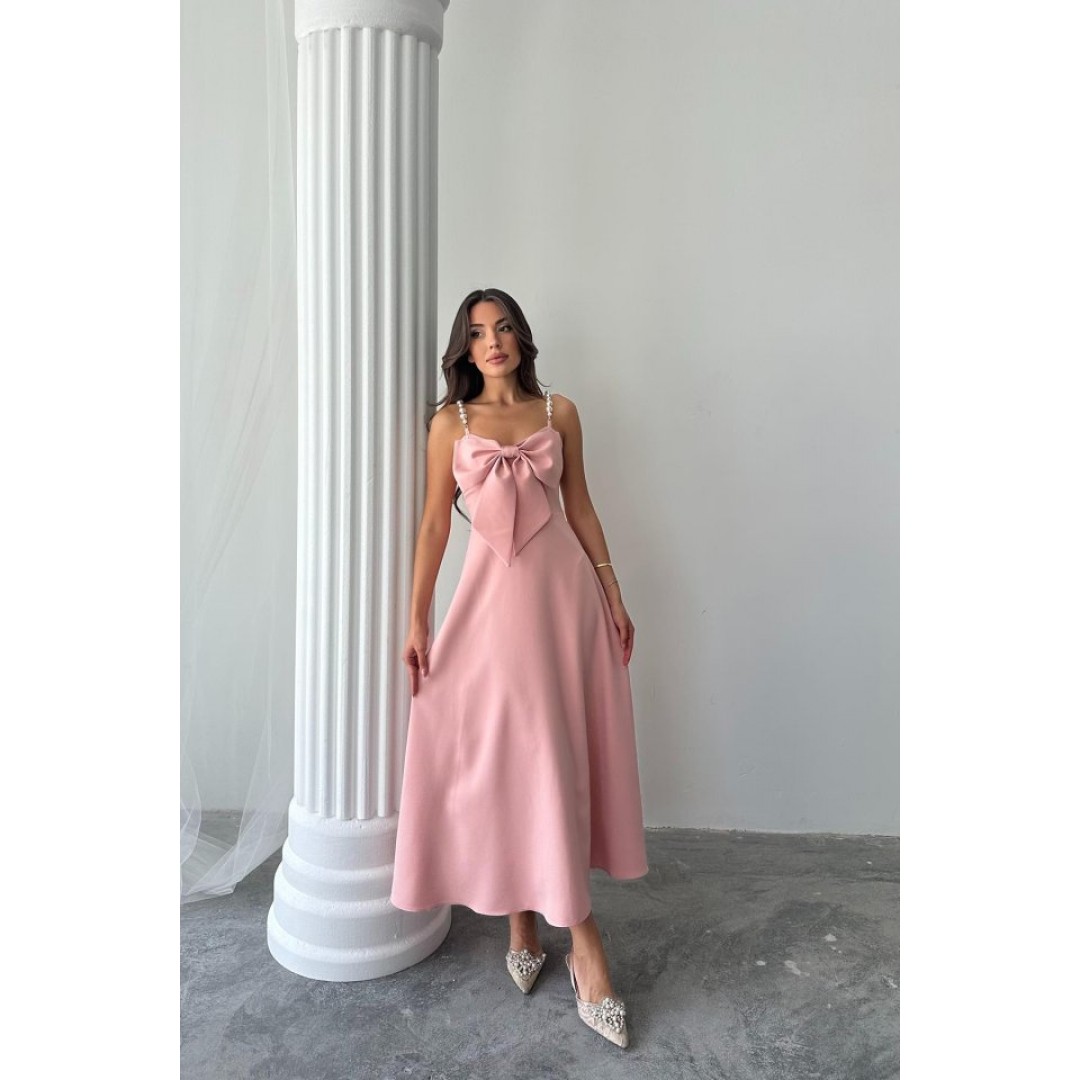 Pembe İnci Askı Detaylı Elbise 160819 Pembe İnci Askı Detaylı Elbise 160819