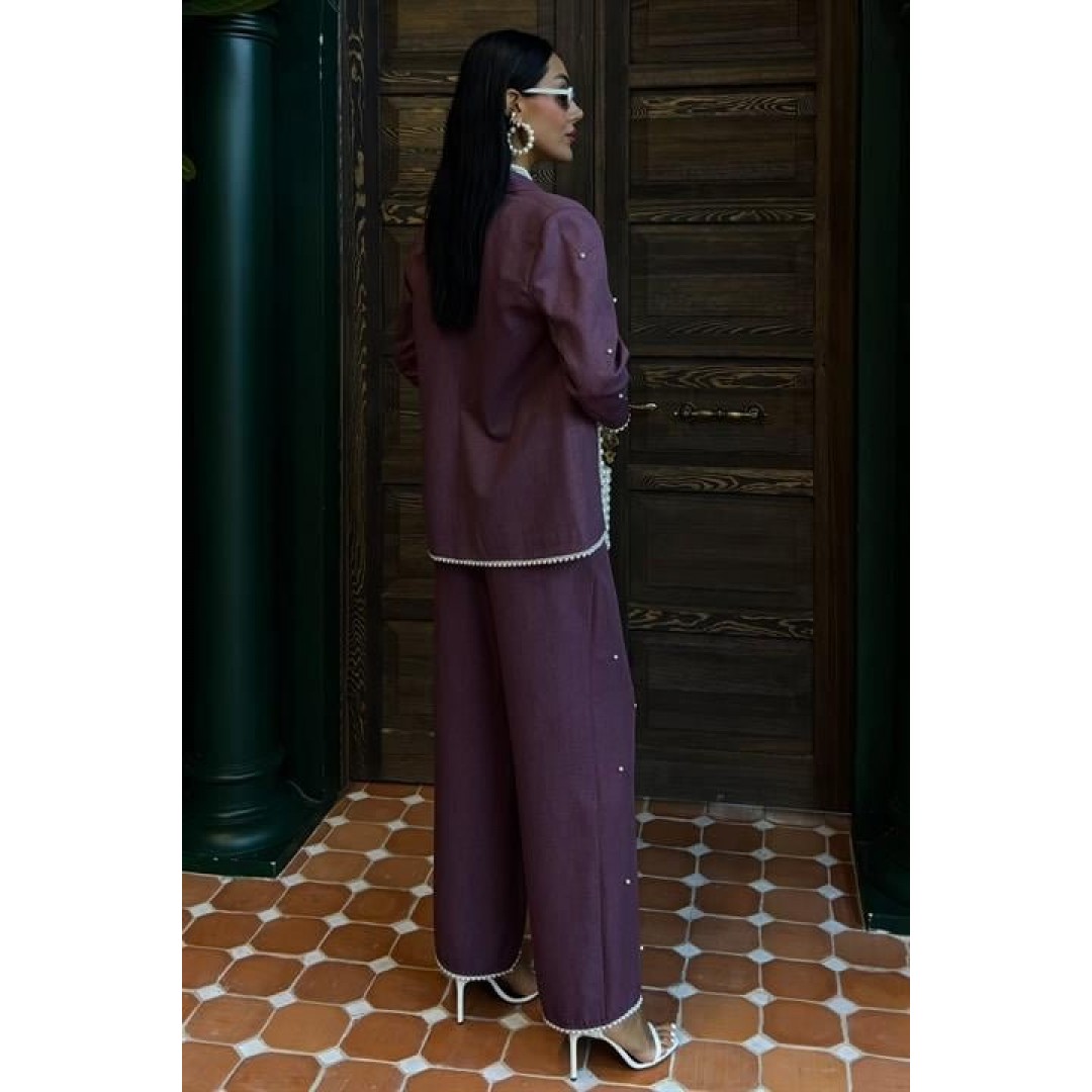 İnci Detaylı Ceket Pantolon Keten Takım 10124 159008 İnci Detaylı Ceket Pantolon Keten Takım 10124 159008