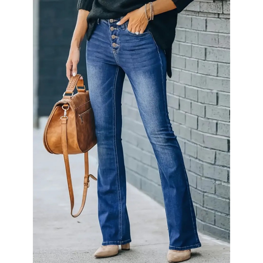 Kadın Yüksek Bel önden Düğmeli Cep Detay Ispanyol Paça Denim Pantolon 135645 Kadın Yüksek Bel önden Düğmeli Cep Detay Ispanyol Paça Denim Pantolon 135645