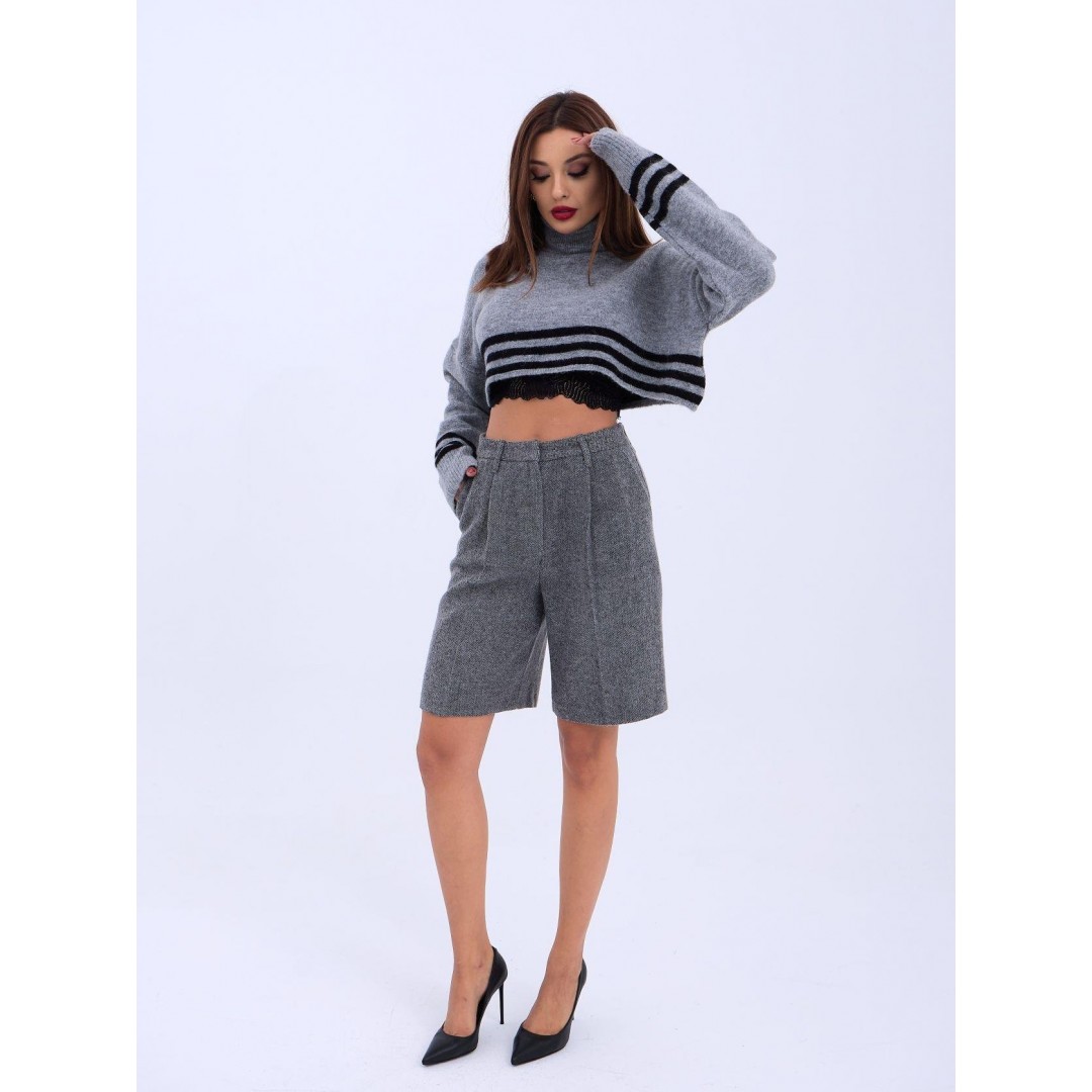 43241 TRİKO ÇİZGİLİ BALIKÇI CROP-GRİ-SİYAH 143975