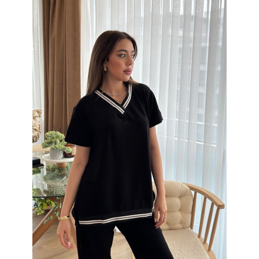 Kadın Kısa Kollu V Yakalı Iki Iplik Bluz Ve Pantolon Ikili Takım 162766 Kadın Kısa Kollu V Yakalı Iki Iplik Bluz Ve Pantolon Ikili Takım 162766