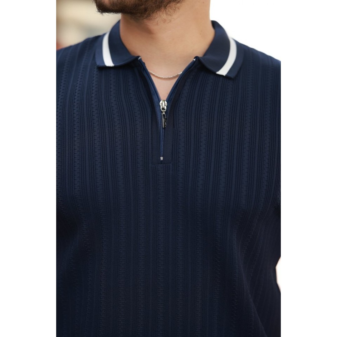 Erkek Yaka Ve Kolları çizgi Detaylı Fermuarlı Kısa Kollu T-shirt 162308 Erkek Yaka Ve Kolları çizgi Detaylı Fermuarlı Kısa Kollu T-shirt 162308