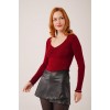 Geniş Yaka Bordo Basic Body Bluz 148076