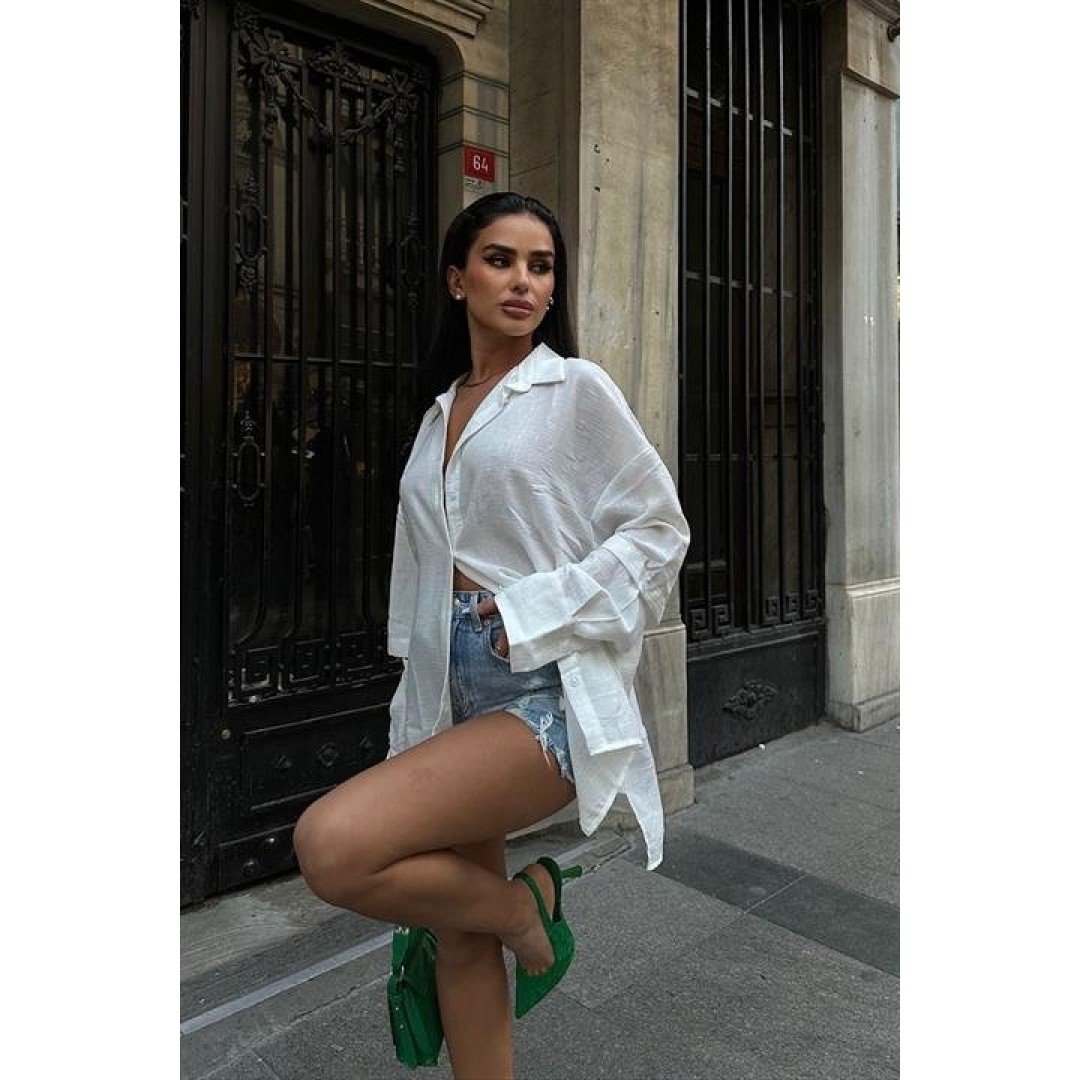 Alina Kol Cut Out Keten Gömlek 3252-08 - 155818 Alina Kol Cut Out Keten Gömlek 3252-08 - 155818