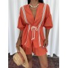 KETEN BEL BÜZGÜLÜ BLUZ-PANTOLON TAKIM - Orange 152265 KETEN BEL BÜZGÜLÜ BLUZ-PANTOLON TAKIM - Orange 152265