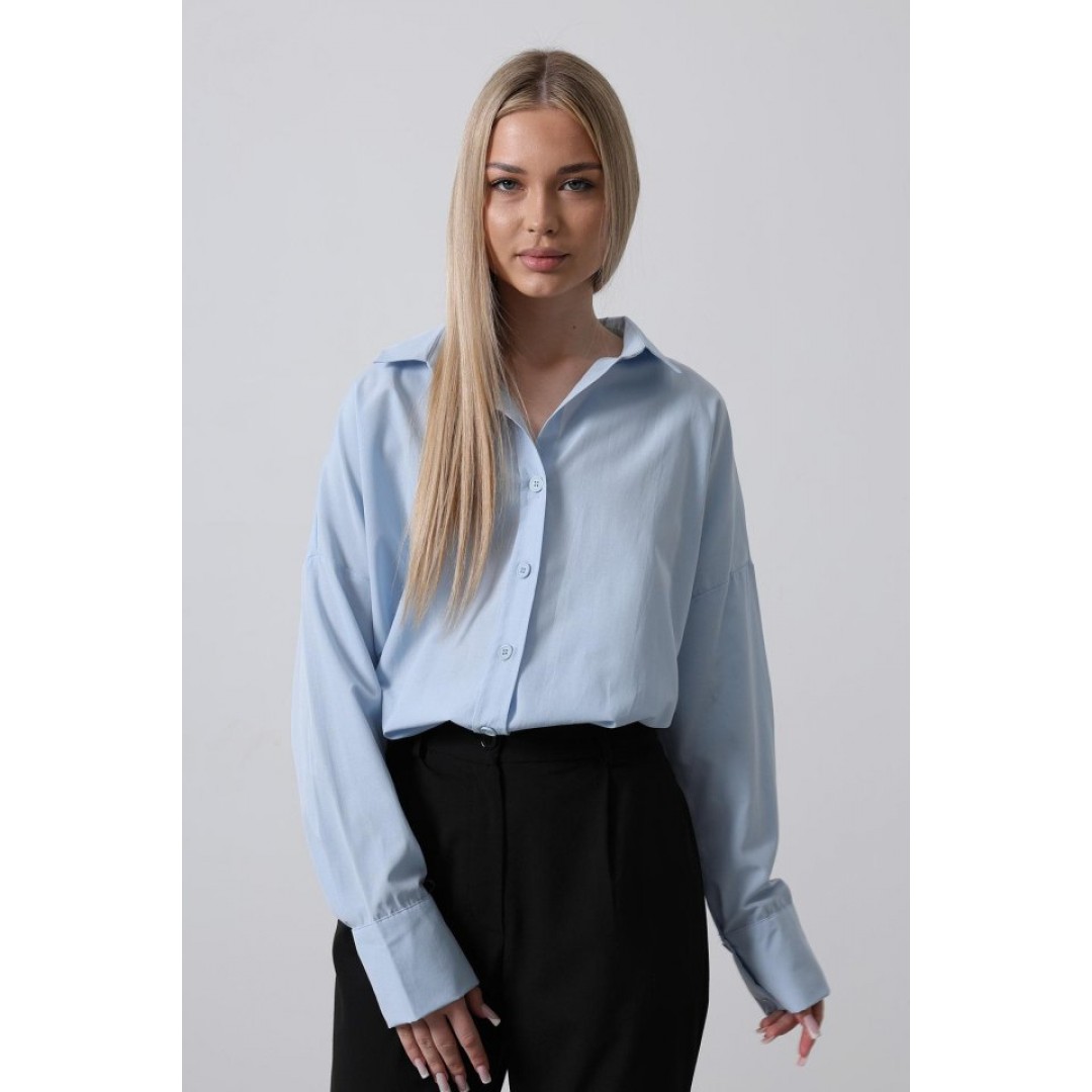 Geniş Manşet Detaylı Gömlek - Bebe Mavisi - 151391 Geniş Manşet Detaylı Gömlek - Bebe Mavisi - 151391