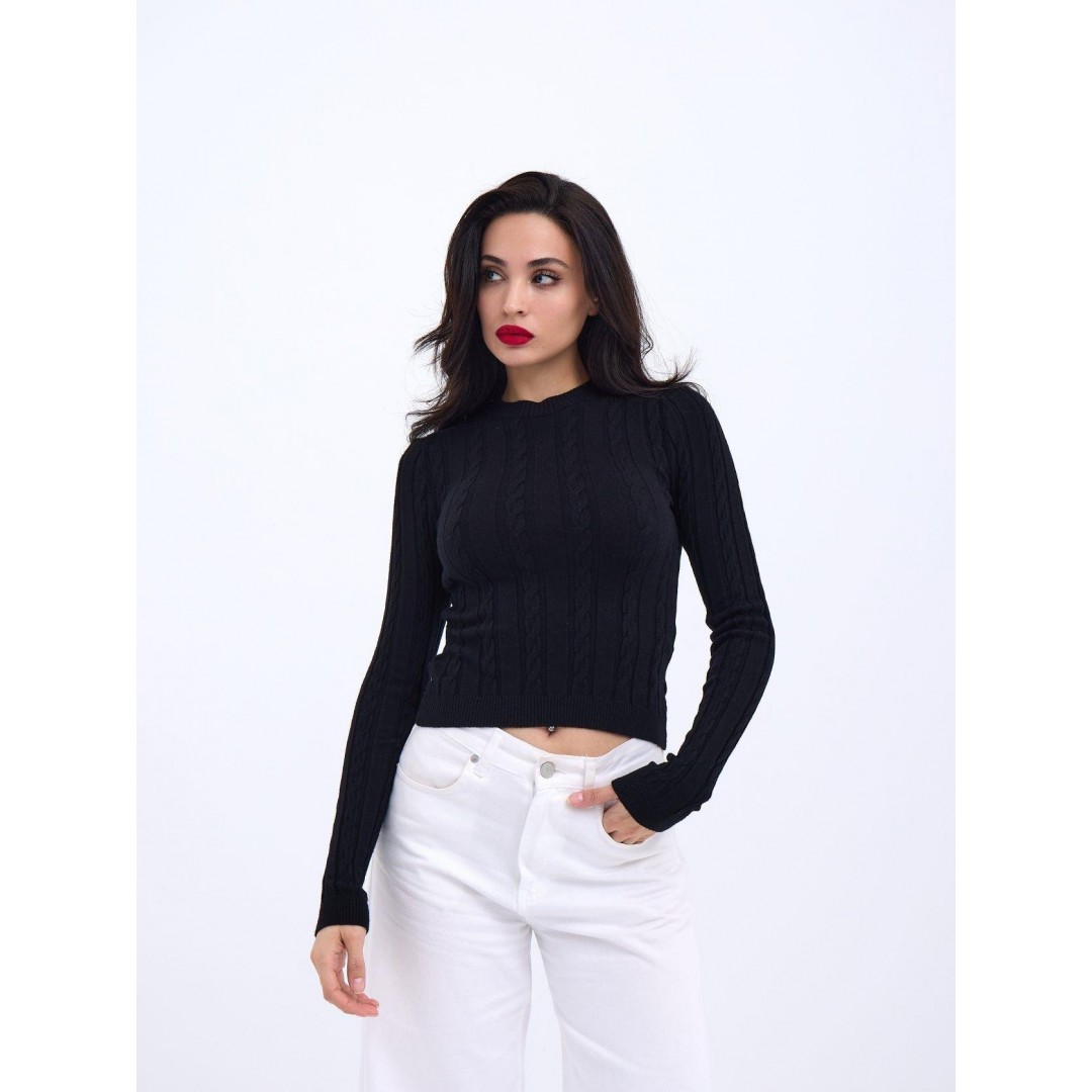 42491 TRİKO SAÇ ÖRGÜ CROP KAZAK-SİYAH 144000