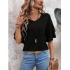 Kadın Kısa Kollu V Yakalı Viskon Bluz - 155571 Kadın Kısa Kollu V Yakalı Viskon Bluz - 155571