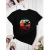 Kadın Kısa Kollu Palmiye Baskılı Viskon T-shirt 161925