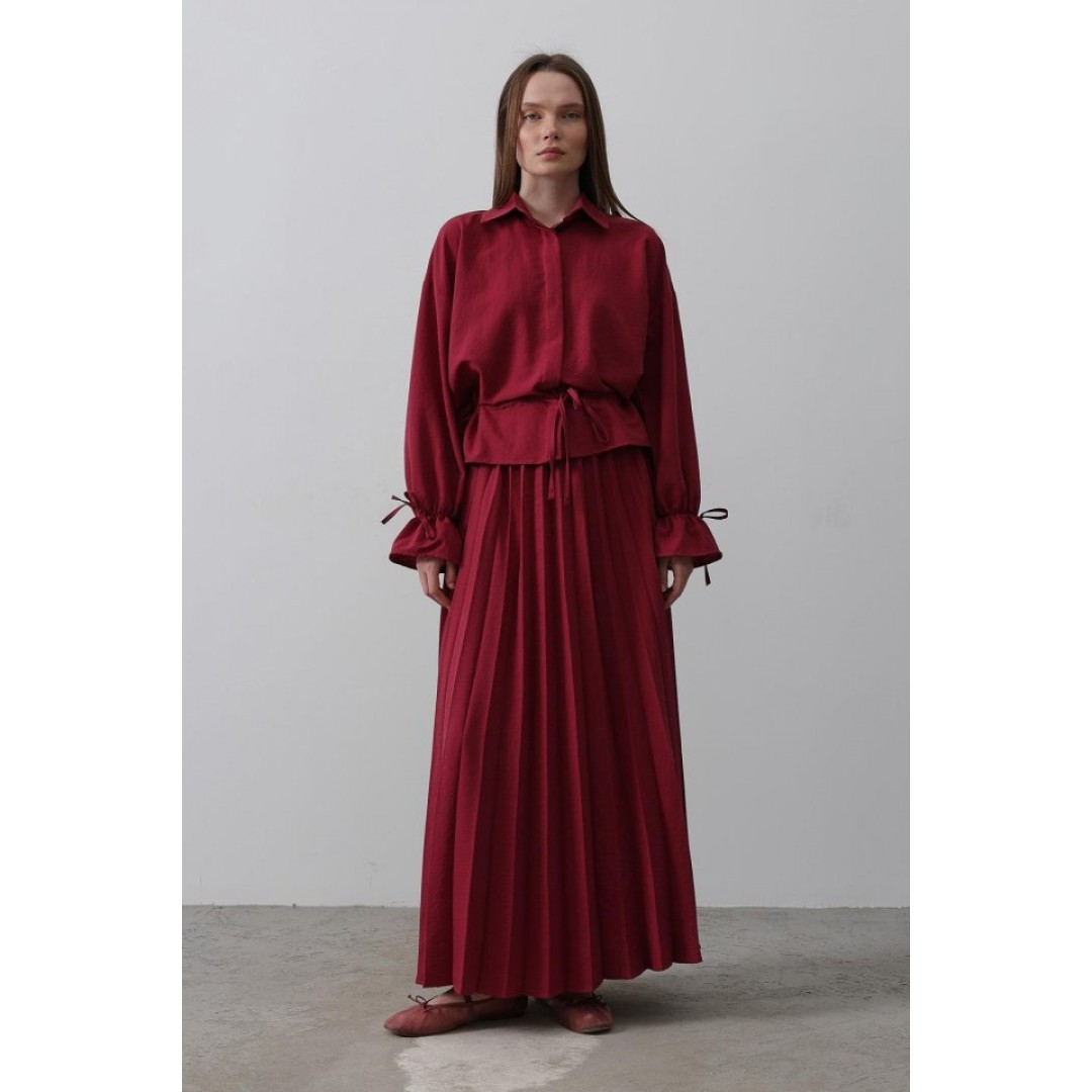 Bel Detaylı Bluz Pileli Etek - Bordo 152345 Bel Detaylı Bluz Pileli Etek - Bordo 152345
