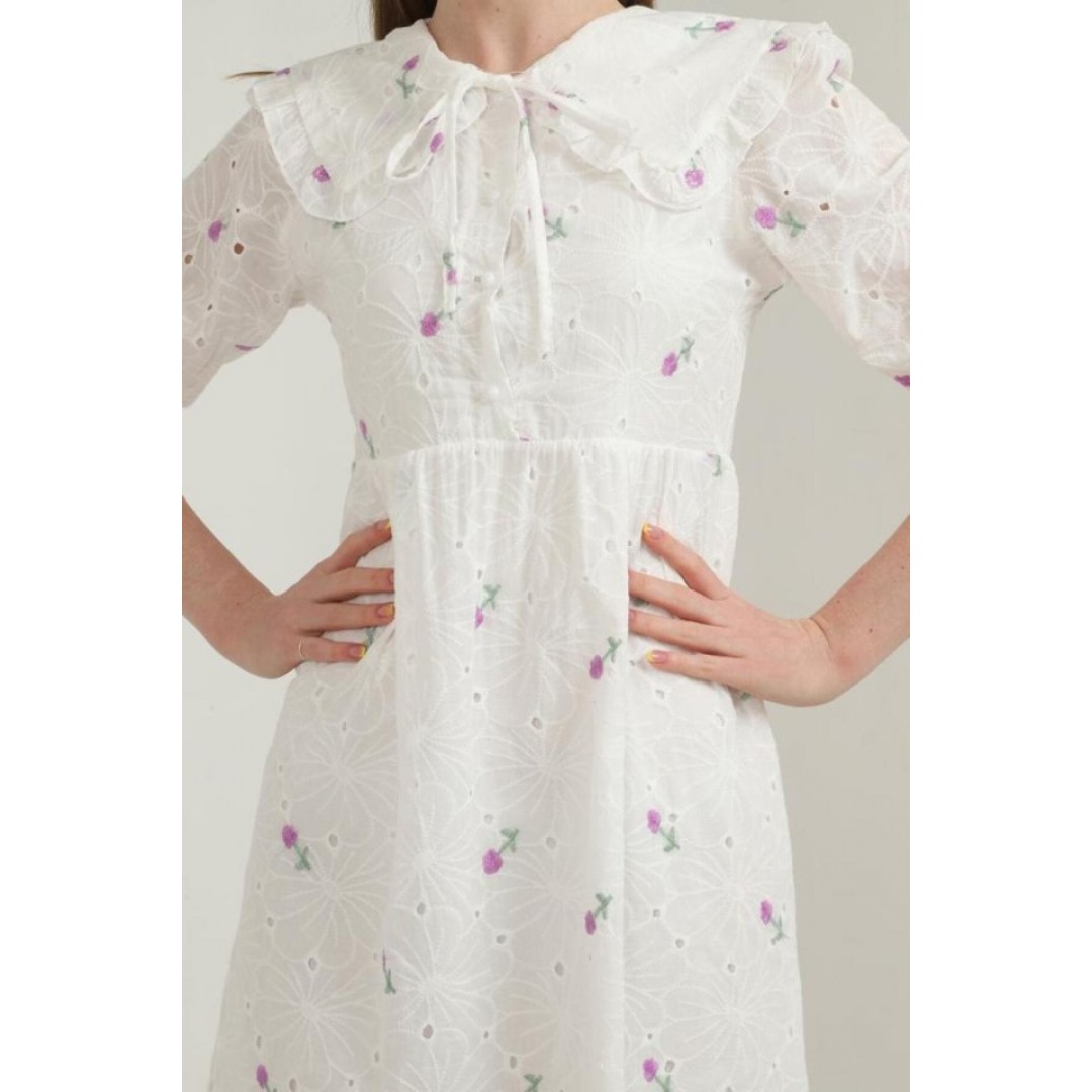 Lila Bebe Yakalı Brode Elbise - 149402 Lila Bebe Yakalı Brode Elbise - 149402