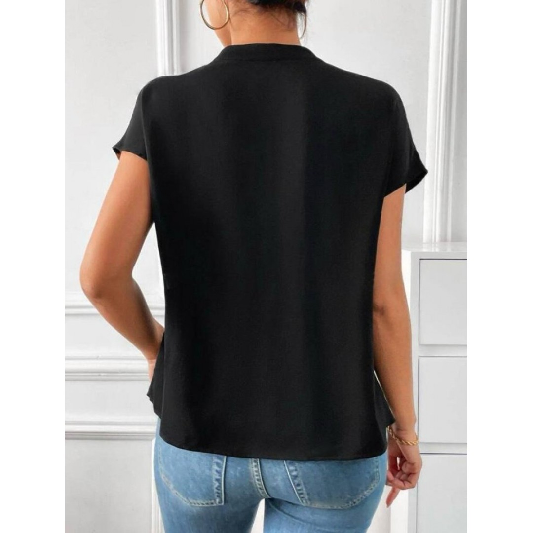 Kadın V Yaka Leopar Garnili Mosskrep Kumaş Bluz - 157398