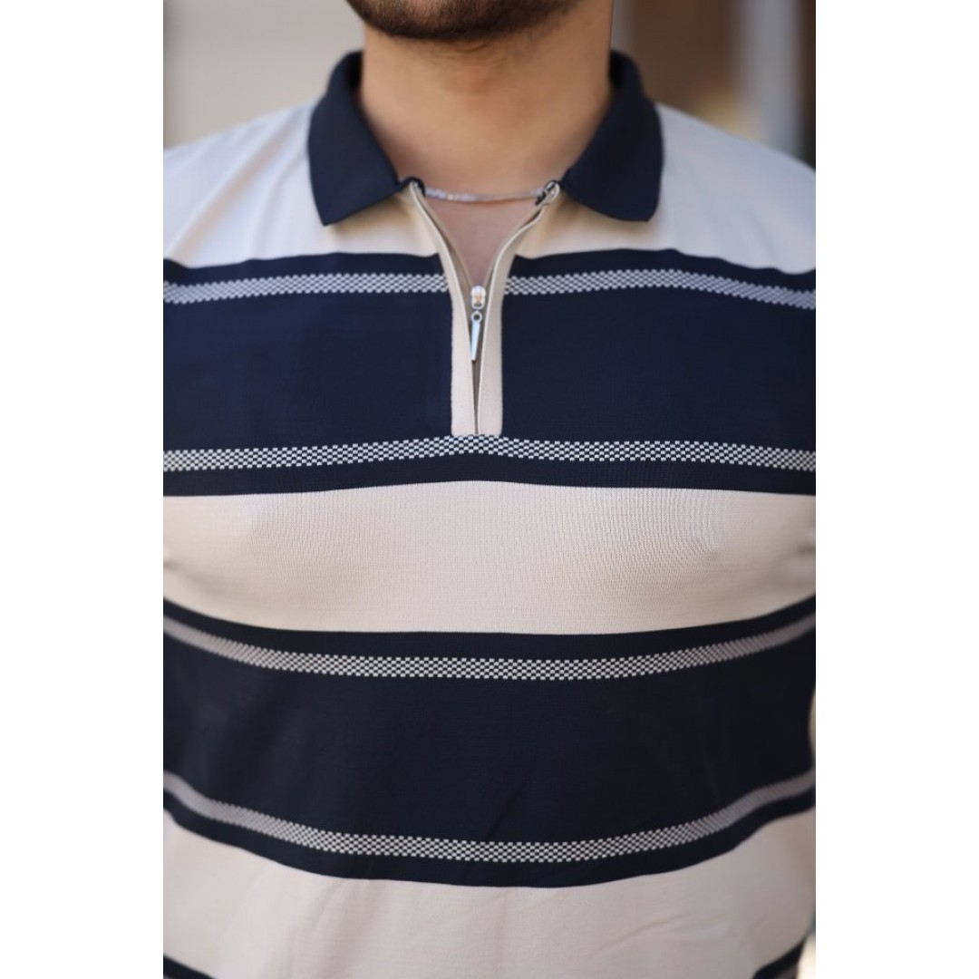 Erkek Yakalı Fermuarlı çift Renk Kısa Kollu T-shirt 161243 Erkek Yakalı Fermuarlı çift Renk Kısa Kollu T-shirt 161243