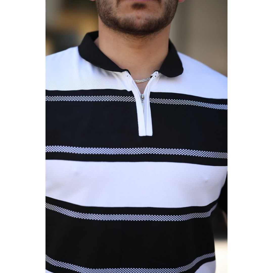 Erkek Yakalı Fermuarlı çift Renk Kısa Kollu T-shirt - 161247 Erkek Yakalı Fermuarlı çift Renk Kısa Kollu T-shirt - 161247