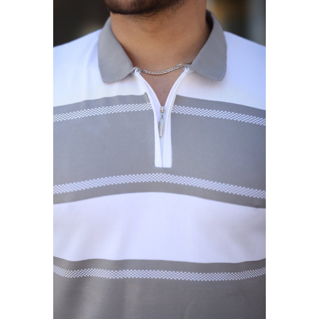 Erkek Yakalı Fermuarlı çift Renk Kısa Kollu T-shirt 161246 Erkek Yakalı Fermuarlı çift Renk Kısa Kollu T-shirt 161246