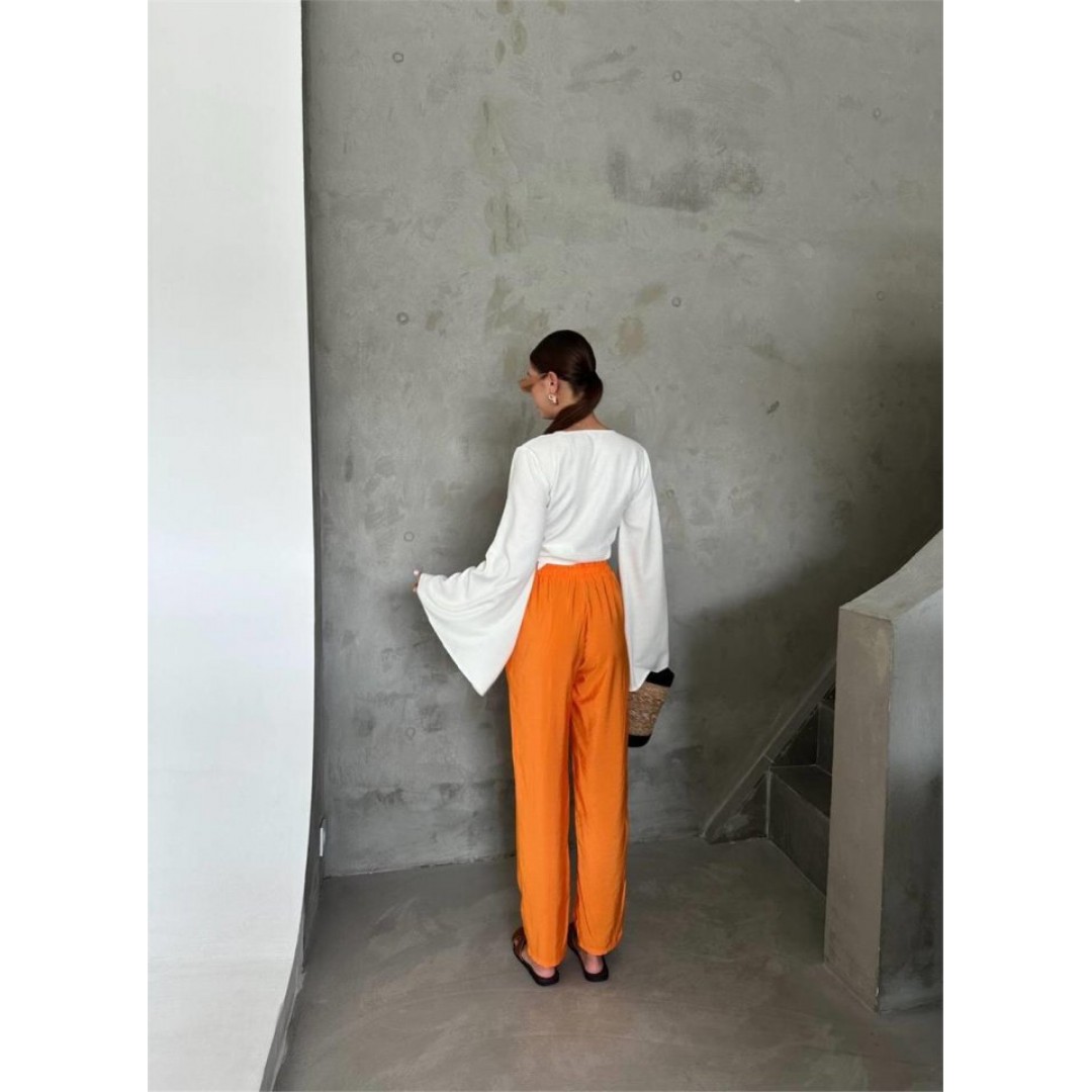 BEL LASTİK DETAYLI MODAL KUMAŞ PANTOLON - Orange 152066