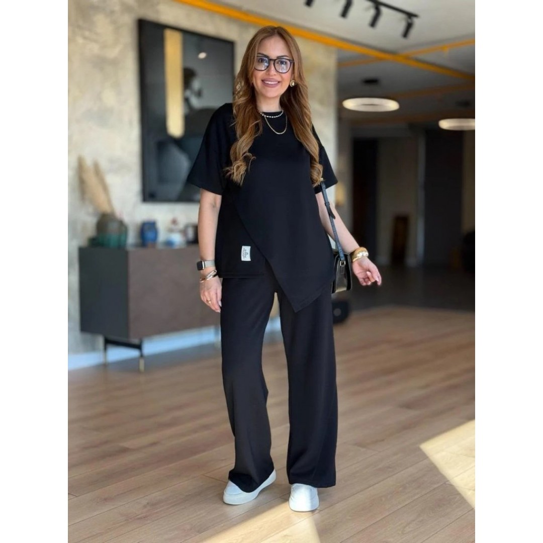 Kadın Kısa Kollu Bisiklet Yaka Asimetrik Viskon Iki Iplik Bluz Ve Pantolon Ikili Takım 163638 Kadın Kısa Kollu Bisiklet Yaka Asimetrik Viskon Iki Iplik Bluz Ve Pantolon Ikili Takım 163638