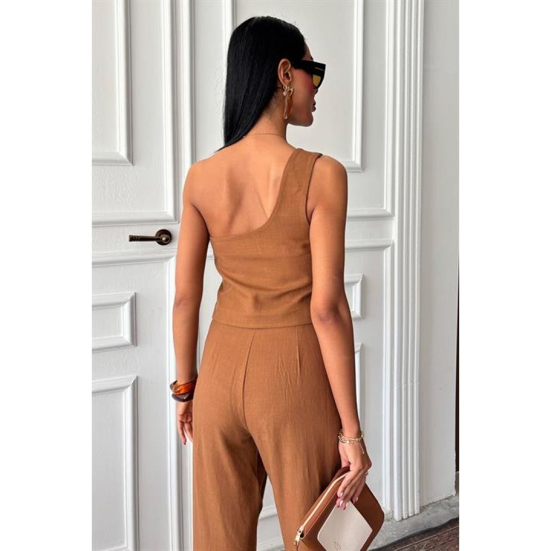 Tek Omuz Büstiyer Plazzo Pantolon Viscon Takım 10159 159275 Tek Omuz Büstiyer Plazzo Pantolon Viscon Takım 10159 159275