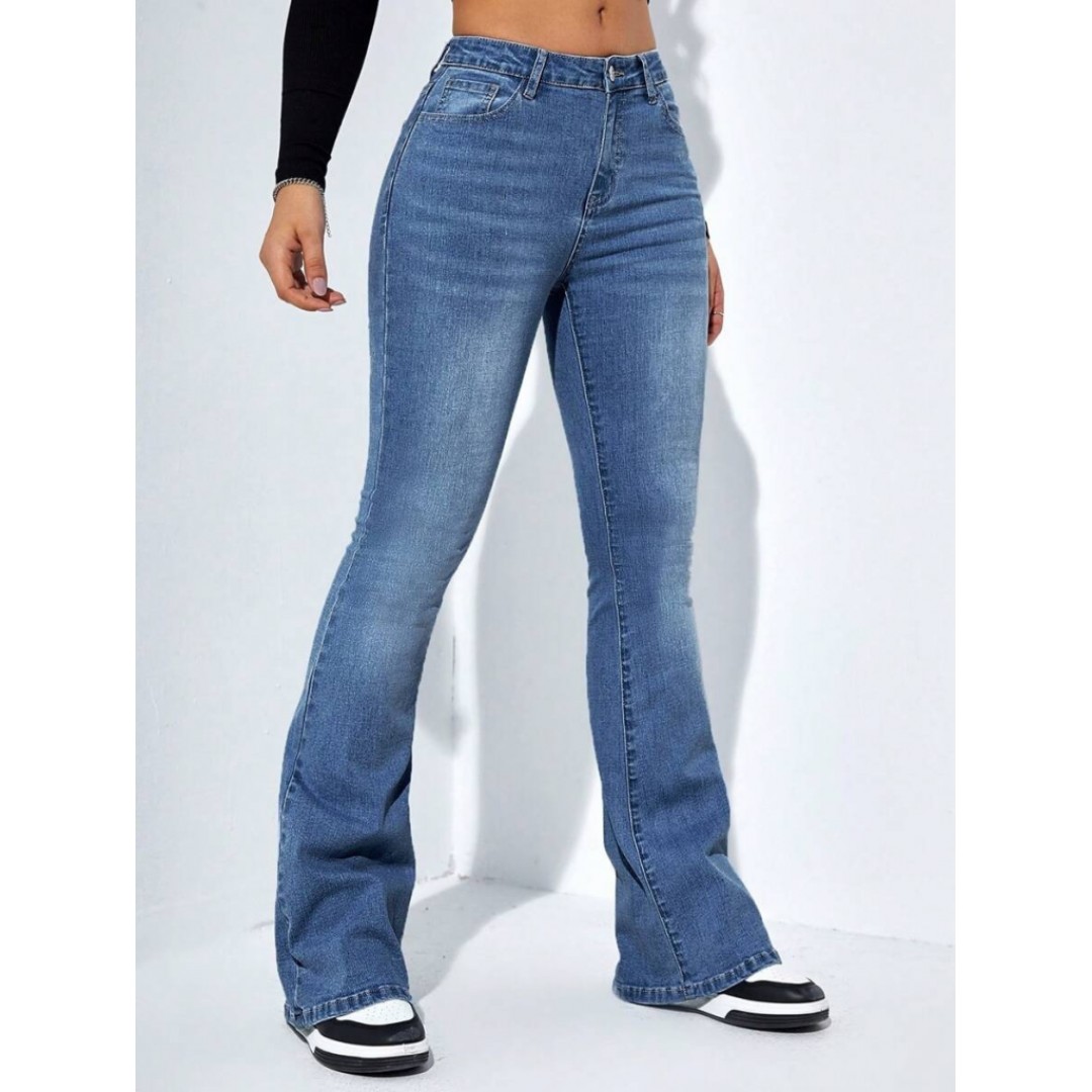 Kadın Yüksek Bel Cepli İspanyol Paçalı Kot Jeans Pantolon 141880 Kadın Yüksek Bel Cepli İspanyol Paçalı Kot Jeans Pantolon 141880