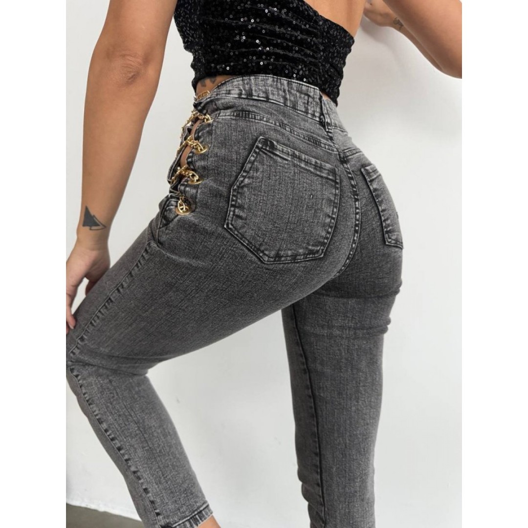 Kadın Yandan Zincir Ve Kuş Gözü Detaylı Jean Kot Pantolon - 139329 Kadın Yandan Zincir Ve Kuş Gözü Detaylı Jean Kot Pantolon - 139329