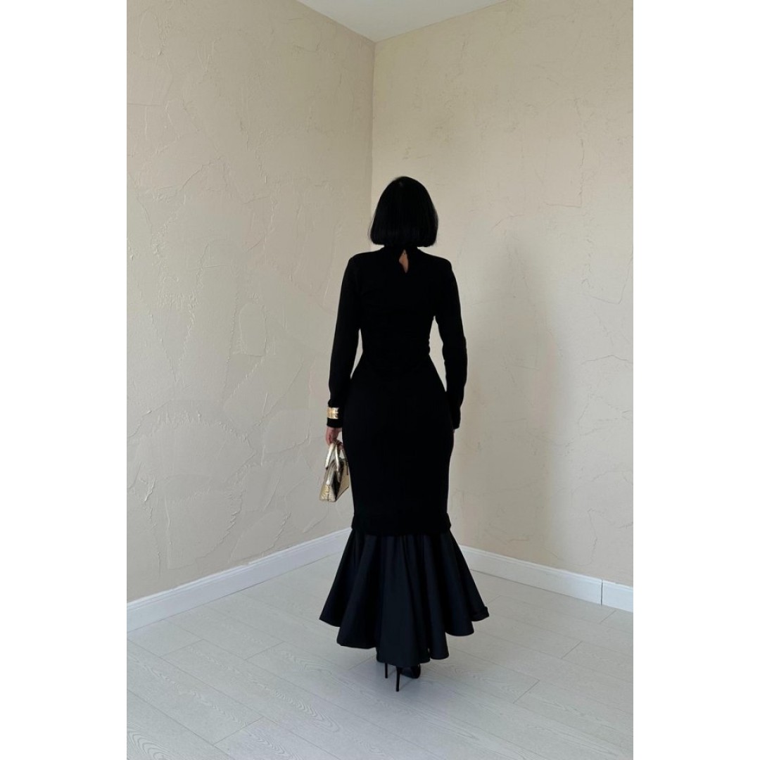 Siyah Eteği Garnili Triko Elbise - 153506 Siyah Eteği Garnili Triko Elbise - 153506
