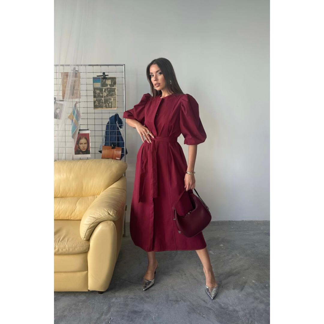 TENCEL KARPUZ KOL ELBİSE - Bordo 160281 TENCEL KARPUZ KOL ELBİSE - Bordo 160281