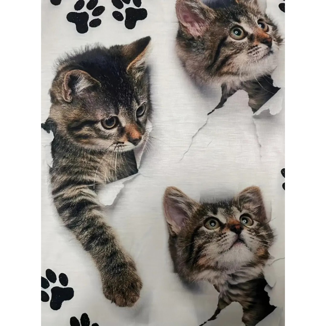 Kadın Kısa Kollu Kedi Ve Pati Baskılı Süprem T-shirt 157607 Kadın Kısa Kollu Kedi Ve Pati Baskılı Süprem T-shirt 157607