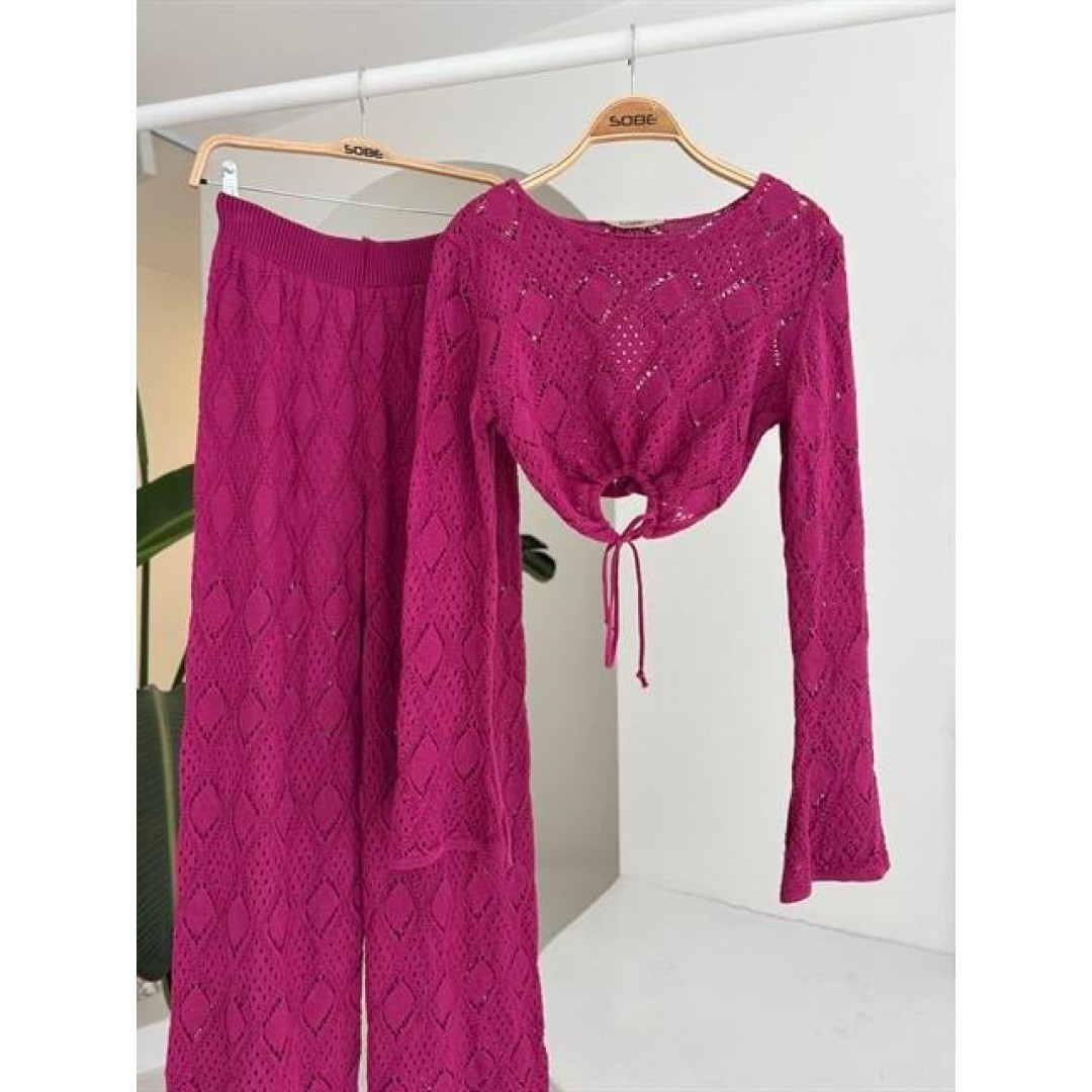 Göğüs Bağcık Detaylı Ajurlu Bluz Pantolon Takım 10098 161285 Göğüs Bağcık Detaylı Ajurlu Bluz Pantolon Takım 10098 161285