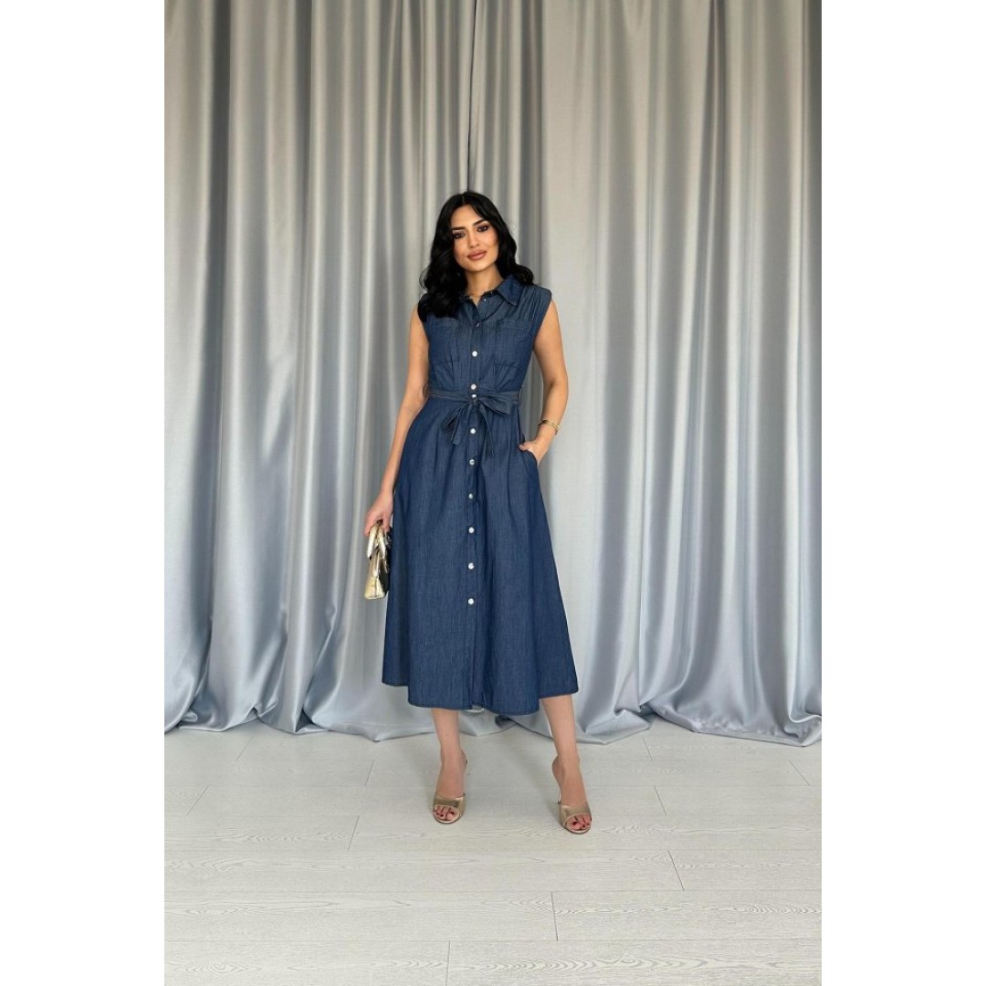 Mavi Tencel Çıtçıtlı Elbise - 157273 Mavi Tencel Çıtçıtlı Elbise - 157273