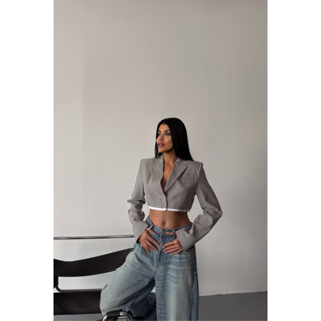 CROP CEKET TEK DÜĞME - Gri - 153798 CROP CEKET TEK DÜĞME - Gri - 153798