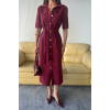 TENCEL ÖNDEN DÜĞMELİ KISA KOL ELBİSE - Bordo 160283