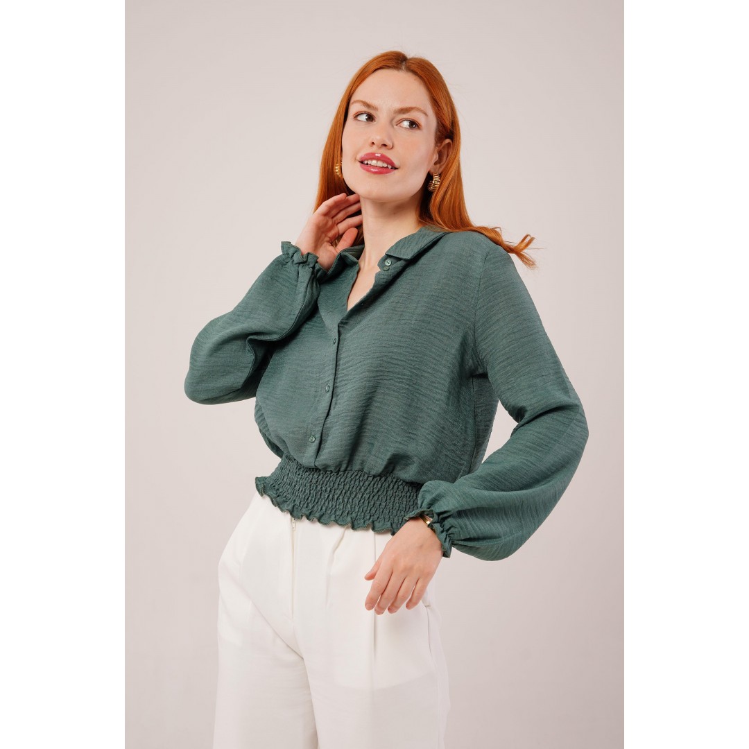 Bel Ve Bilek Lastikli Zümrüt Yeşili Bluz 147301 Bel Ve Bilek Lastikli Zümrüt Yeşili Bluz 147301