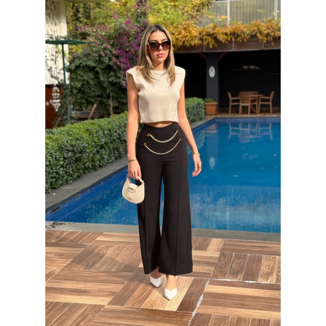 Kadın Beli Zincir Detay Ithal Krep Pantolon - 135122 Kadın Beli Zincir Detay Ithal Krep Pantolon - 135122