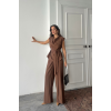 TENCEL MODAL KOLSUZ BLUZ KAPALI CEP DETAYLI DÖKÜMLÜ - PANTOLON TAKIM - Kahverengi 161857 TENCEL MODAL KOLSUZ BLUZ KAPALI CEP DETAYLI DÖKÜMLÜ - PANTOLON TAKIM - Kahverengi 161857