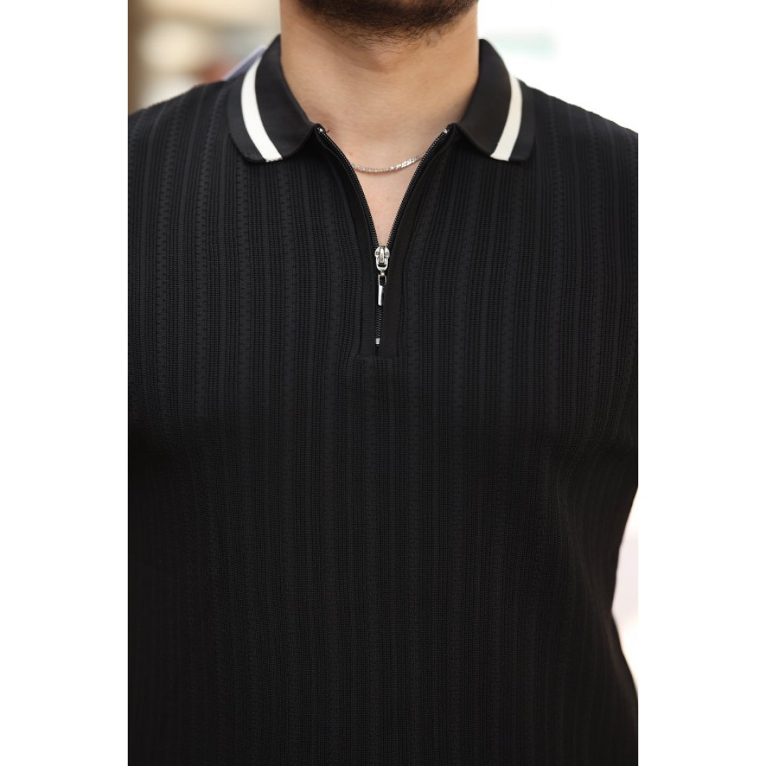 Erkek Yaka Ve Kolları çizgi Detaylı Fermuarlı Kısa Kollu T-shirt - 162311 Erkek Yaka Ve Kolları çizgi Detaylı Fermuarlı Kısa Kollu T-shirt - 162311