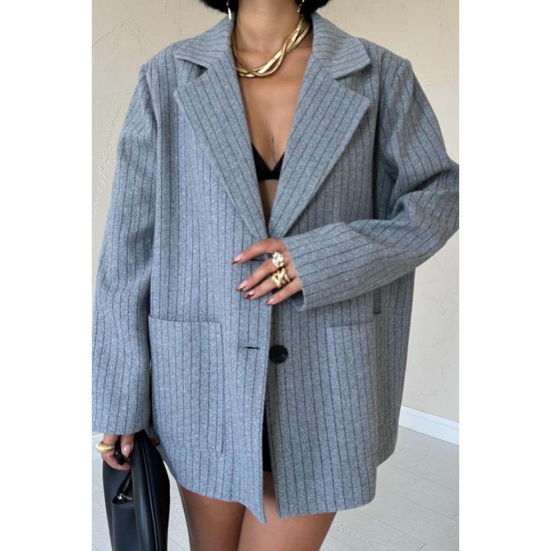 Gri Çizgili Oversize Ceket - 153643 Gri Çizgili Oversize Ceket - 153643