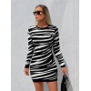 Kadın Uzun Kollu Siyah Beyaz Zebra Desen Triko Elbise 132217