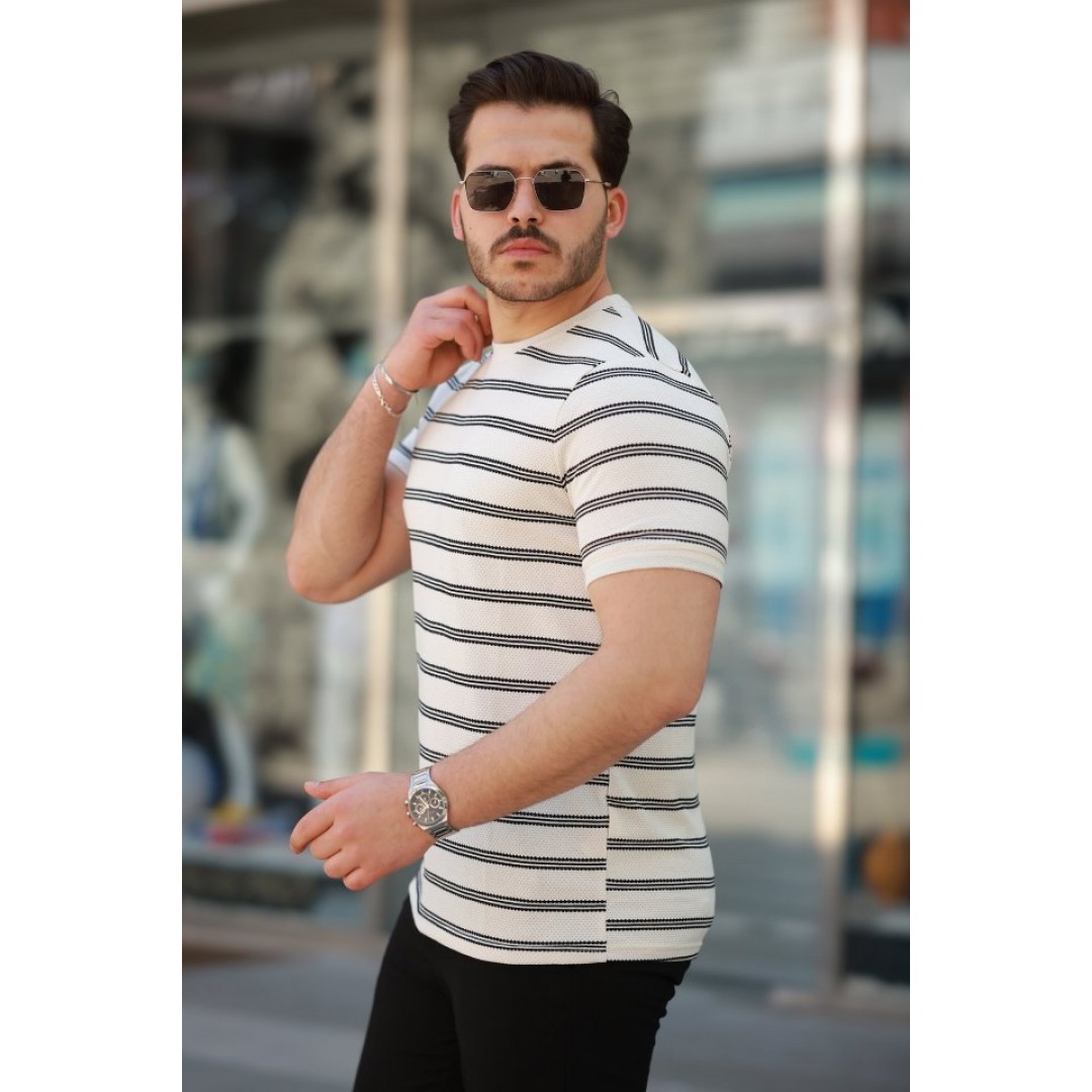 Erkek çizgili Kısa Kollu T-shirt - 160096 Erkek çizgili Kısa Kollu T-shirt - 160096