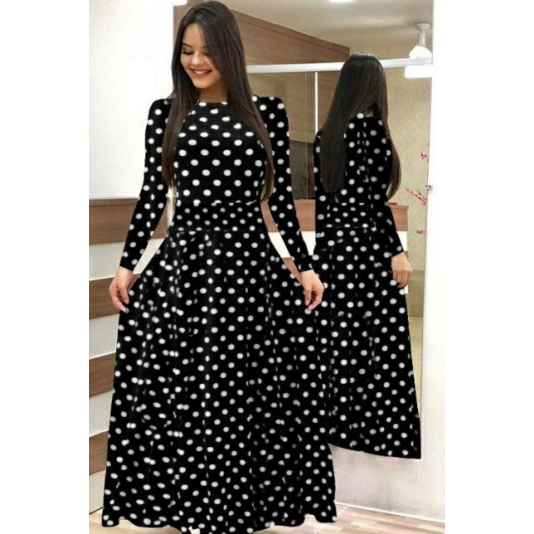 Kadın Krep Kumaş Uzun Kollu Tam Boy Puantiyeli Elbise 132 Cm 46928 Kadın Krep Kumaş Uzun Kollu Tam Boy Puantiyeli Elbise 132 Cm 46928