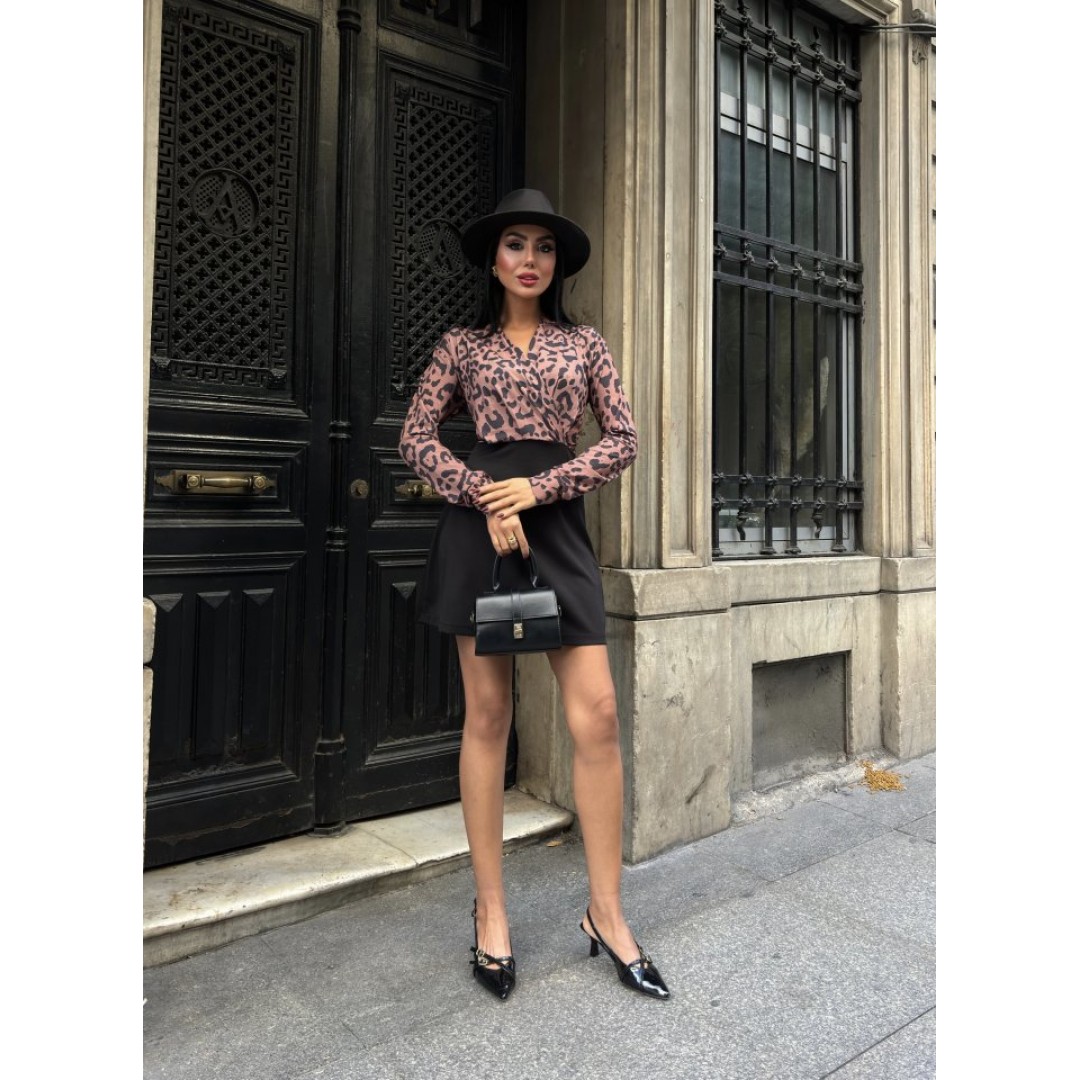 Kadın Uzun Kollu Kruvaze Yaka Krep Mini Boy Elbise - 134284 Kadın Uzun Kollu Kruvaze Yaka Krep Mini Boy Elbise - 134284